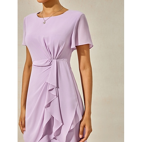  Mulheres Vestido midi Vestido Em Camadas Elegante Formal Borboleta Convidado do casamento Coquetel Normal Tecido Manga Curta Gola Redonda Roxo Claro Verão