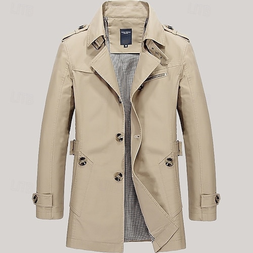 Herr Övergångsjacka Trenchcoat Utekväll Alla årstider Vindtät jacka Ytterkläder Kläder Solid färg Button-Down Nedvikt Enkelknäppt