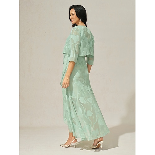  Dames haalt zijn schouders op Effen Kleur Elegant Stijlvol Basic 3/4 mouw Assymmetrisch Croptops Bruiloft gast Strand bruiloft Pailletten Lapwerk Grijs-Groen Zomer Lente Herfst