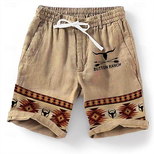  Herr Grafisk Geometriska mönster Shorts Sommarshorts Beach Shorts Medium Midja Designer Etnisk Stil Retro / vintage Ledigt Dagligen Helgdag Snörning Elastisk midja 3D-utskrift Designer Kläder