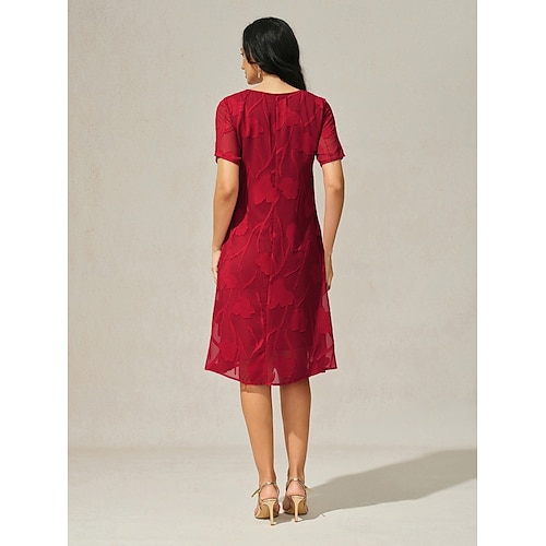  Dame Knelang kjole Chiffonkjoler Elegant Fritid Løstsittende Blomstret Kortermet Crew-hals Rød Sommer