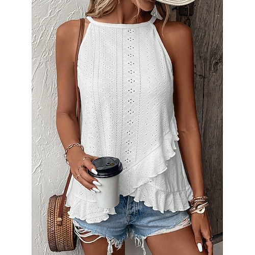  Pentru femei Camisole Tank Top Simplu Elegant Casual Fără manșon Stil Nautic Topuri obișnuite Zilnic Concediu Capsă Negru Alb Roz Îmbujorat Vară Primăvară