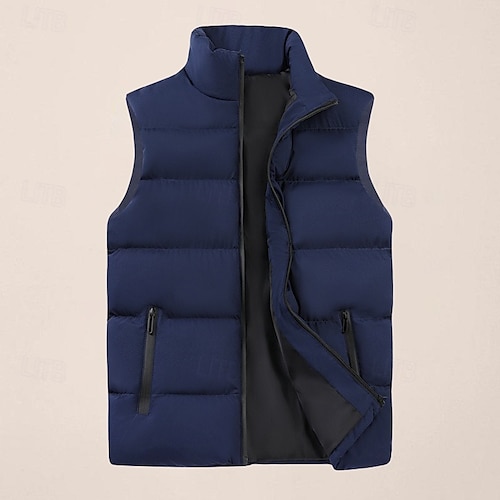 Per uomo Gilet imbottito Quotidiano Casual Autunno & Inverno Tasca con cerniera Poliestere Confortevole Semplice Cerniera Collo alla coreana Vestibilità regolare Nero Borgogna Cachi Blu scuro Gilet