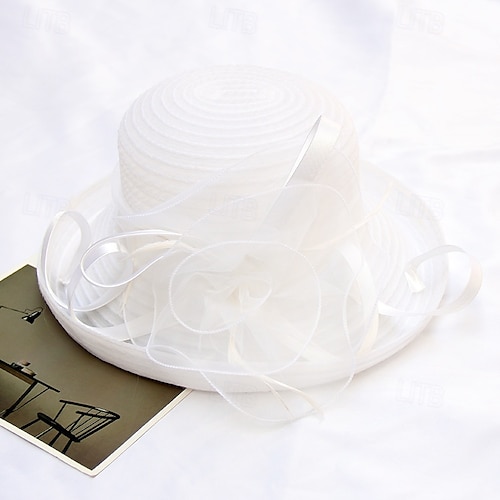Women Organza Kentucky Sun-Hats - Wide-Brim Flower Church  display picture 3