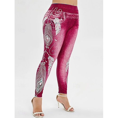  Womens Leggings Nadrág 3D Nyomtatás Üdülés Vintage Divat Teljes Hosszú Magas Derék Grafikus Puha Kényelmes Mikorugalmasság Kültéri Utca Fekete Borpiros Sötét Kék Világoskék Nyári Tavasz Slim Fit