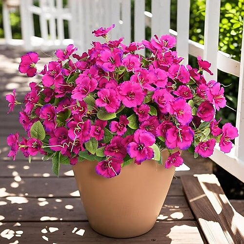 Coolmade 12 Bundles Artificial Flowers Outdoor UV Resistant Flowers No Fade Faux Plastic Plants Garden Porch Window Box Decorating Purple