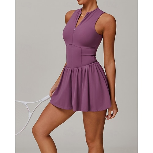 Women's Solid Colored Tennis Dress with Built in Shorts and Bra Sports Dress 2pcs Sleeveless Ruched Zipper Breathable Tennis Pickleball Round Dress Black Dark Navy Purple Tennis Clothing 2026 - $51.99 Women's Solid Colored Tennis Dress with Built in Shorts and Bra Sports Dress 2pcs Sleeveless Ruched Zipper Breathable Tennis Pickleball Round Dress Black Dark Navy Purple Tennis Clothing 2026 - $51.99