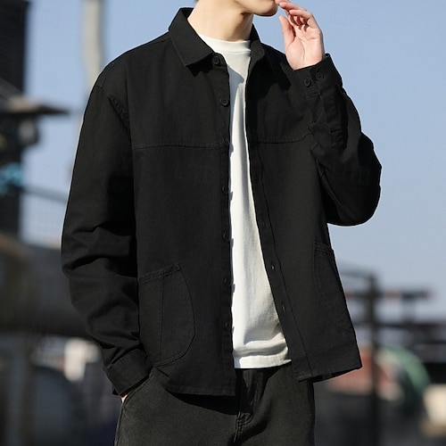 Per uomo Camicia Camicia casual Giacca camicia Semplice Vacanza Abbigliamento quotidiano Nero Arancione Verde militare Caffè Manica Lunga Bavero Primavera Autunno Abbigliamento Tasca