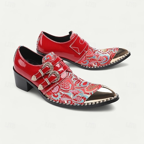red and gold dress shoes mens OneDrop Men Handmade Gold Spikes Red Bottom Party Wedding Banquet Prom Orange Loafers Orange / 16.5 main image 1