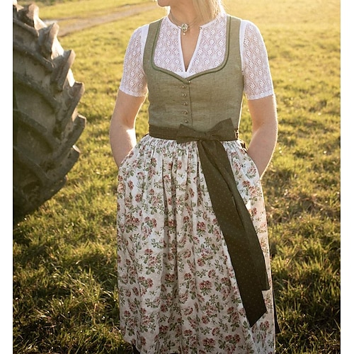 Oktoberfest Dress Dirndl Trachtenkleider Maid Bavarian German Wiesn Women's Traditional Style Cloth Dress Apron Without Blouse (75CM)