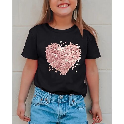 T-shirt fille droit rose imprimé - nostalgia rose | Tape à l'oeil