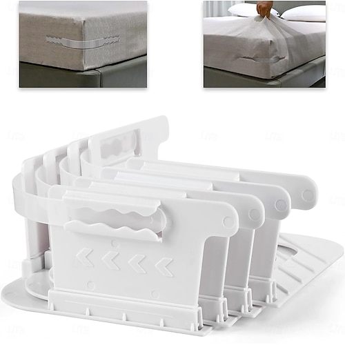  Paquete de 4 sujeta sábanas con cerradura para esquinas: correas para sujetar sábanas que se adaptan a todo tipo de colchones, los sujeta sábanas ajustables mantienen las sábanas firmes y ajustadas, clips para sábanas de fácil instalación, se mantienen