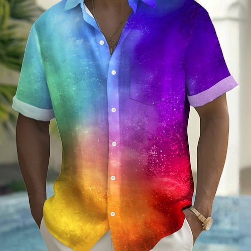  Miesten Sateenkaari LGBT Ylpeys Paita Kesä paita Button Up paita Lyhythihainen Muoti rento Pyhäpäivä Katuvaatteet Kesä Kevät Sänkyjen avaus 3D-tulostus kauluspaidat Edessä yksi tasku Sateenkaari
