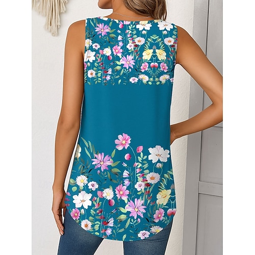  Femmes Débardeur caraco Fleuri Graphique ancien Tropical Élégant Sans manches Col en V Hauts Longs Quotidien Imprimé Bleu Violet Vert Été Printemps