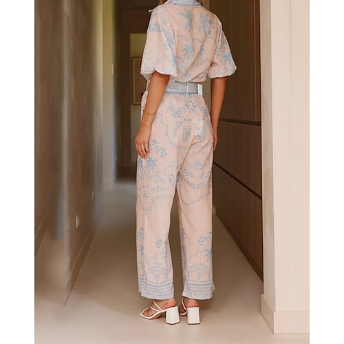  Per donna Moda Streetwear Set di biancheria in cotone Set di Pantaloni Manica Corta Colletto a Camicia Floreale Stampato Abbigliamento quotidiano Data Rosa Blu Estate Vestibilità regolare