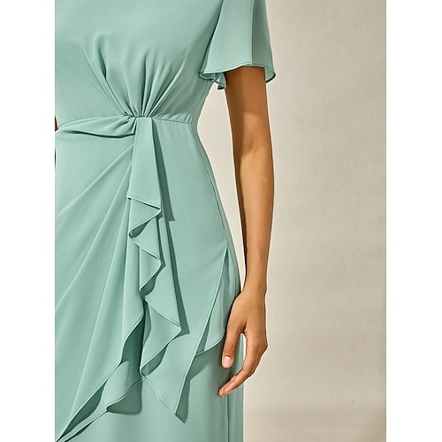  Mulheres Vestido midi Vestido Em Camadas Elegante Formal Borboleta Convidado do casamento Coquetel Normal Tecido Manga Curta Gola Redonda Verde Sage Verão