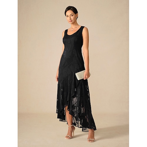  Femmes Robe maxi Robe à Volants Élégant Mariage robe demoiselle d honneur Soirée Fleuri Sans manches Col en U Noir Été Printemps