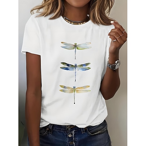  Damen T Shirt Blumen Grafik Tiermotiv Vintage Stilvoll Klassisch Kurzarm Rundhalsausschnitt Normale Oberteile Täglich Druck Schwarz Weiß Sommer Frühling