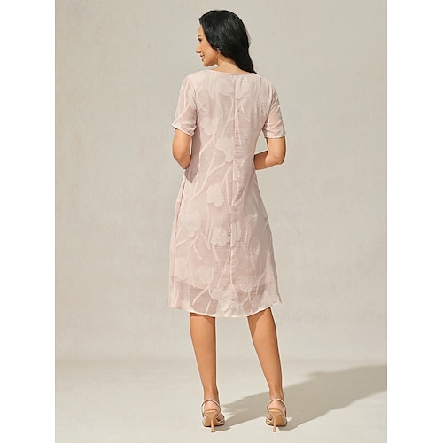  Dame Knelang kjole Chiffonkjoler Elegant Fritid Løstsittende Blomstret Kortermet Crew-hals Rosa Sommer