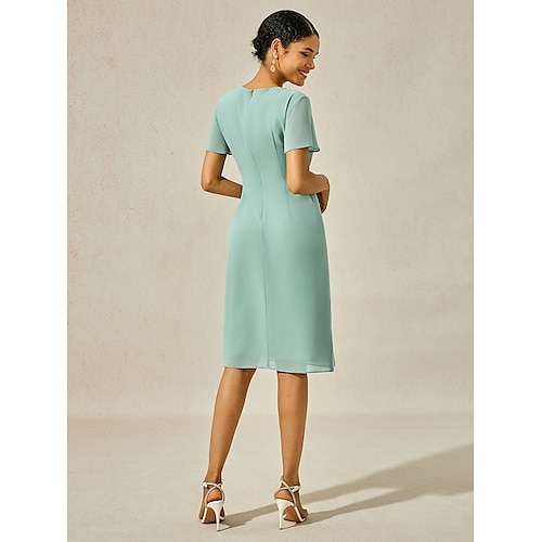  Mulheres Vestido midi Vestido Em Camadas Elegante Formal Borboleta Convidado do casamento Coquetel Normal Tecido Manga Curta Gola Redonda Verde Sage Verão