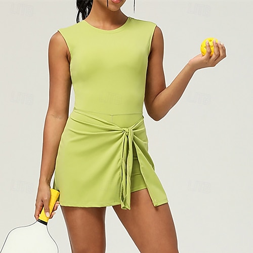 Women's Tennis Dress with Shorts Sports Dress Sleeveless Backless Knot  Front Breathable Tennis Golf Running Solid Colored Tank Back Black Dark  Navy Green Tennis Clothing 2026 - $32.99