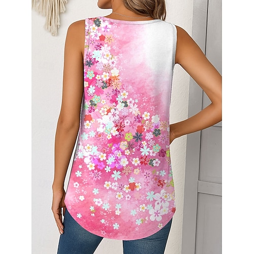  Femmes Débardeur caraco Fleuri Graphique ancien Tropical Élégant Sans manches Col en V Hauts Longs Quotidien Imprimé Rose Claire Bleu Vert Été Printemps