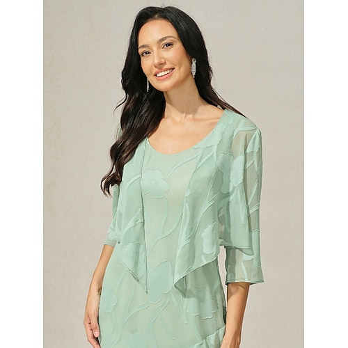  Dames haalt zijn schouders op Effen Kleur Elegant Stijlvol Basic 3/4 mouw Assymmetrisch Croptops Bruiloft gast Strand bruiloft Pailletten Lapwerk Grijs-Groen Zomer Lente Herfst