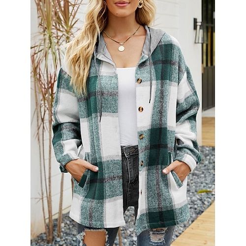 Damen Freizeitjacke Alltagskleidung Taste Plaid Lässig / Alltäglich Vintage Lockere Passform Oberbekleidung Langarm Sommer Weinrot S