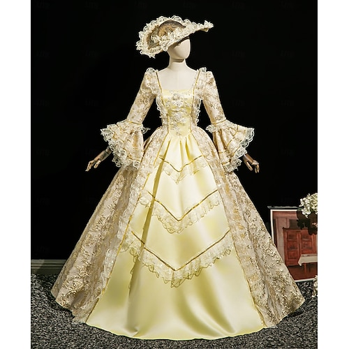 Vintage Rococo Renaissance Maxi Dress Normal Juliet Sleeve Princess Bride Pleated Flounced Princess Round Neck Fancy Dress Women's Halloween Carnival