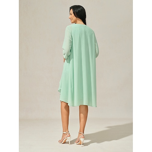  Damen Minikleid Kleid-Set A Linie Kleid Elegant Formell Party Hochzeitsgast Cocktailparty Lässiger Schnitt Dreiviertelarm V Ausschnitt Hellgrün Sommer Frühling Herbst