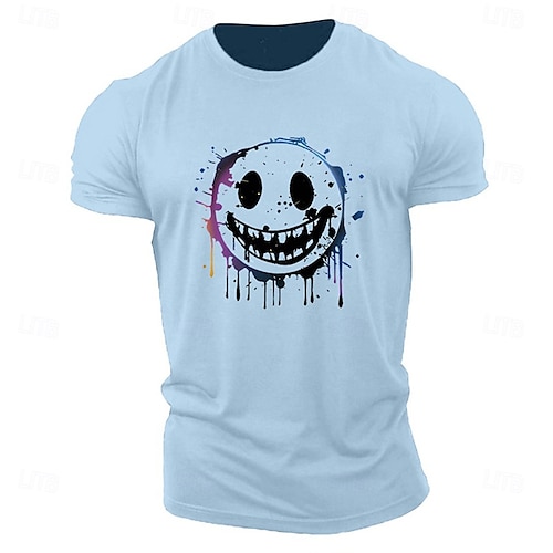  Per uomo Stampe Grafiche Divertente Faccia Sorridente Maglietta Maglietta grafica Cotone Manica Corta Grafico Camicia Erica grigia Nero Bianco Maglietta comoda All'aperto Streetwear Abbigliamento di