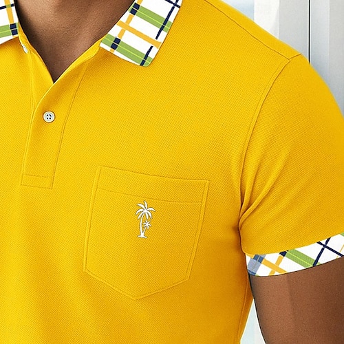  Pánské Golfová košile Polokošile Pique Obchod Ležérní Žebrovaný polo límec Krátký rukáv Módní Základní Pevná barva Pléd Knoflíky Logo Léto Jaro Jaro & podzim Běžný Žlutá Námořnická modř Trávová zelená