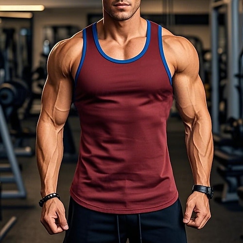Hombre Camiseta sin mangas Chaleco Camisetas Interiores Camisa sin mangas Sin Mangas Escote Redondo Verano Color sólido Plano De Deporte Bloque de Color Calle Casual Deportes Negro Blanco Vino
