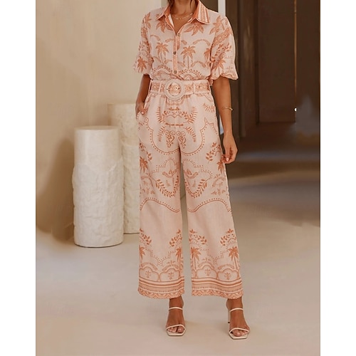  Per donna Moda Streetwear Set di biancheria in cotone Set di Pantaloni Manica Corta Colletto a Camicia Floreale Stampato Abbigliamento quotidiano Data Rosa Blu Estate Vestibilità regolare