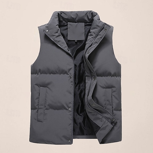 Herren Steppweste Täglich Lässig Herbst Winter Tasche Polyester Bequem Einfach Reisverschluss Stehkragen Schwarz Rosa Blau Khaki Weste