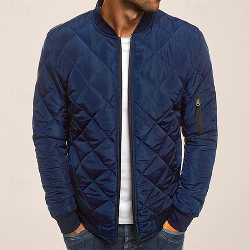 bomber da uomo giacca trapuntata giacca imbottita con diamanti inverno all'aperto grosso varsity volo antivento caldo trench cuciture trapuntate in cotone soprabito esterno cerniera completa campeggio escursionismo caccia pesca