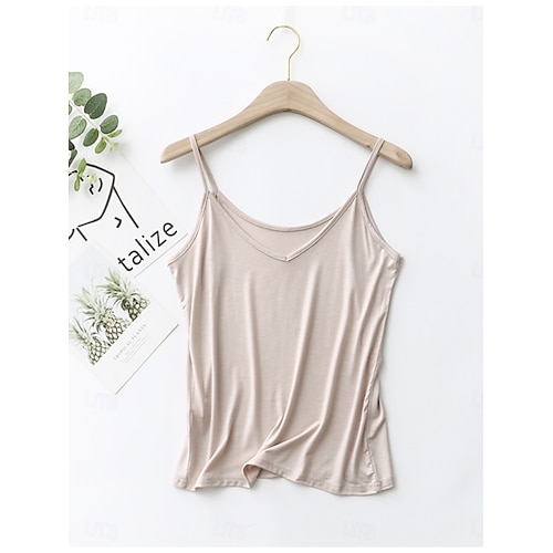  Women's Camisole Tank Top Solid Color Daily Basic Casual Sleeveless Strap Regular Tops Daily Backless Black White Pink Navy Blue Green Summer