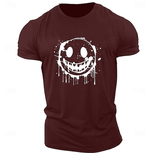  Per uomo Stampe Grafiche Divertente Faccia Sorridente Maglietta Maglietta grafica Cotone Manica Corta Grafico Camicia Erica grigia Nero Bianco Maglietta comoda All'aperto Streetwear Abbigliamento di