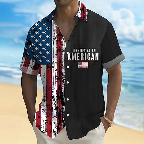  Dzień Niepodległości Męskie Amerykańska flaga USA Patriotyczny Czwarty lipca Koszula Letnia koszula Zapinana na guziki koszula Krótki rękaw Moda na co dzień Święto Lato Wiosna Wieczorne Druk 3D