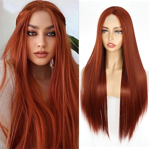 Perruque Synthétique Noire 28 Pouces - Style Lisse, Raie Milieu, Effet Naturel