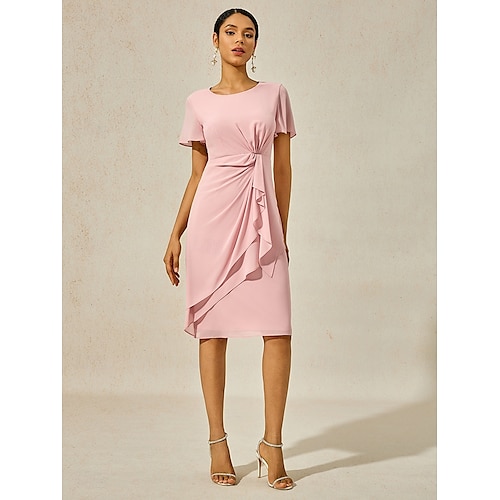  Mulheres Vestido midi Vestido Em Camadas Elegante Formal Borboleta Convidado do casamento Coquetel Normal Tecido Manga Curta Gola Redonda Rosa empoeirada Verão