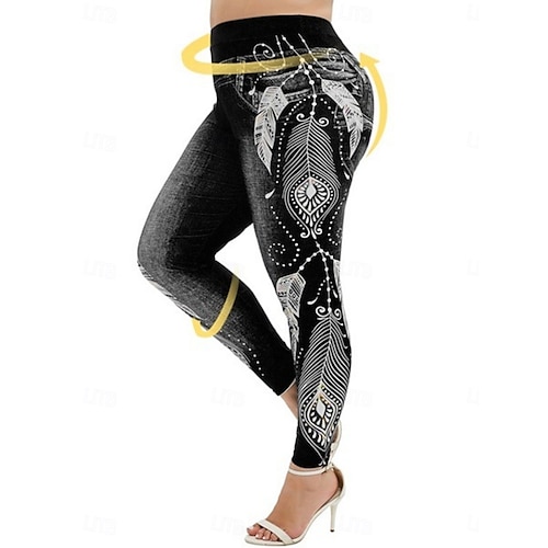  Womens Leggings Nadrág 3D Nyomtatás Üdülés Vintage Divat Teljes Hosszú Magas Derék Grafikus Puha Kényelmes Mikorugalmasság Kültéri Utca Fekete Borpiros Sötét Kék Világoskék Nyári Tavasz Slim Fit