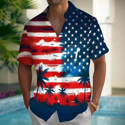  Independence Day Men's American US Flag Patriotic Fourth of July Shirt Summer Shirt Button Up Shirt Short Sleeve Fashion Casual Holiday Summer Spring Turndown 3D Print Collared Shirts Front One Pocket