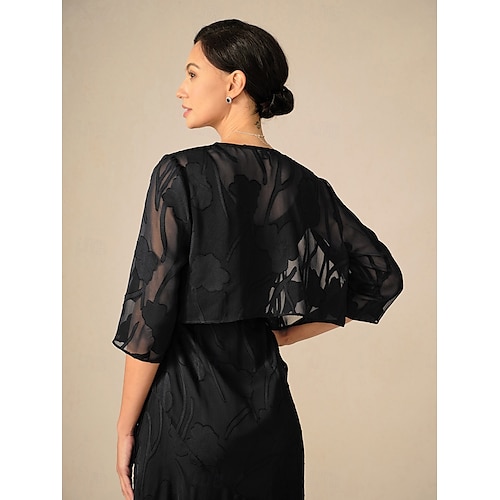  Dames haalt zijn schouders op Effen Kleur Bloemig Grafisch Elegant Stijlvol Basic 3/4 mouw Assymmetrisch Croptops Bruiloft gast Strand bruiloft Zwart Zomer Lente Herfst