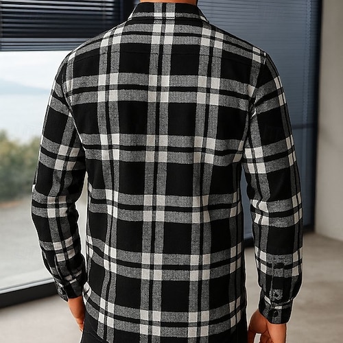  Per uomo Camicia Camicia di flanella Camicia a quadri Camicia con Bottoni Sopracamicia Giacca-camicia Quadri All'aperto Abbigliamento quotidiano Nero Manica Lunga Bavero Primavera & Autunno