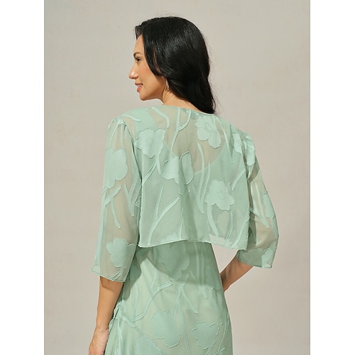  Dames haalt zijn schouders op Effen Kleur Elegant Stijlvol Basic 3/4 mouw Assymmetrisch Croptops Bruiloft gast Strand bruiloft Pailletten Lapwerk Grijs-Groen Zomer Lente Herfst