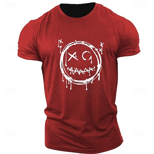  Hombre Caricatura Estampados Gracioso Cara de la sonrisa Camiseta Camisetas gráficas Algodón Manga Corta Gráfico Camisa Gris brezo Negro Blanco Camiseta cómoda Exterior Calle Ropa de diseñador de moda