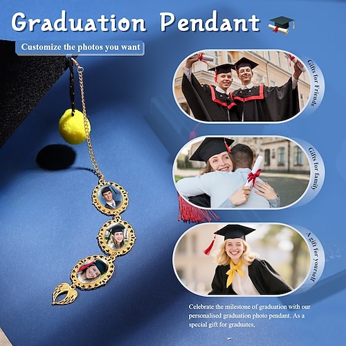  Pingente de borla de formatura personalizado com foto e asa de anjo, presente de formatura personalizado, pingente de boné de formatura dourado com foto personalizada, lembrança escolar estética para