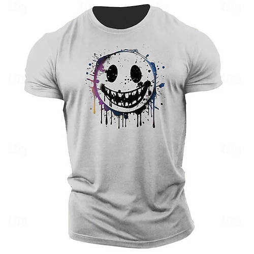  Per uomo Stampe Grafiche Divertente Faccia Sorridente Maglietta Maglietta grafica Cotone Manica Corta Grafico Camicia Erica grigia Nero Bianco Maglietta comoda All'aperto Streetwear Abbigliamento di