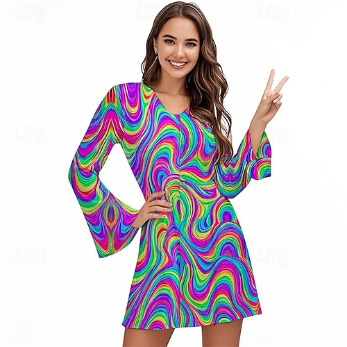 knee length dresses for ladies 70s Retro Groovy Mid Century Modern Floral Printed Bohemian Boho Long –  Kate McEnroe New York main image 1